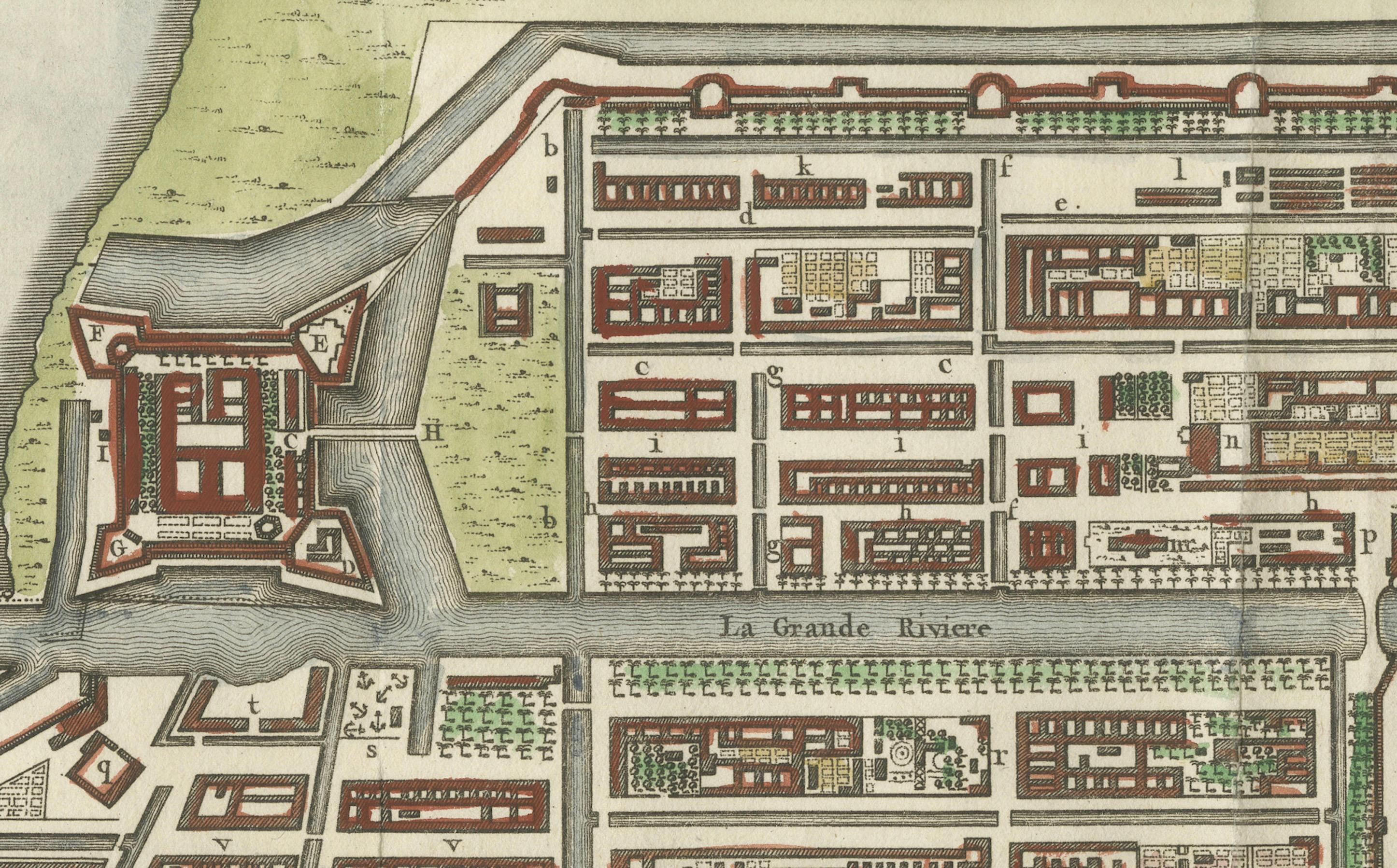 Paper Hand-Colored 1750 Plan of Batavia, Colonial Jakarta, Indonesia by Jacques Bellin For Sale