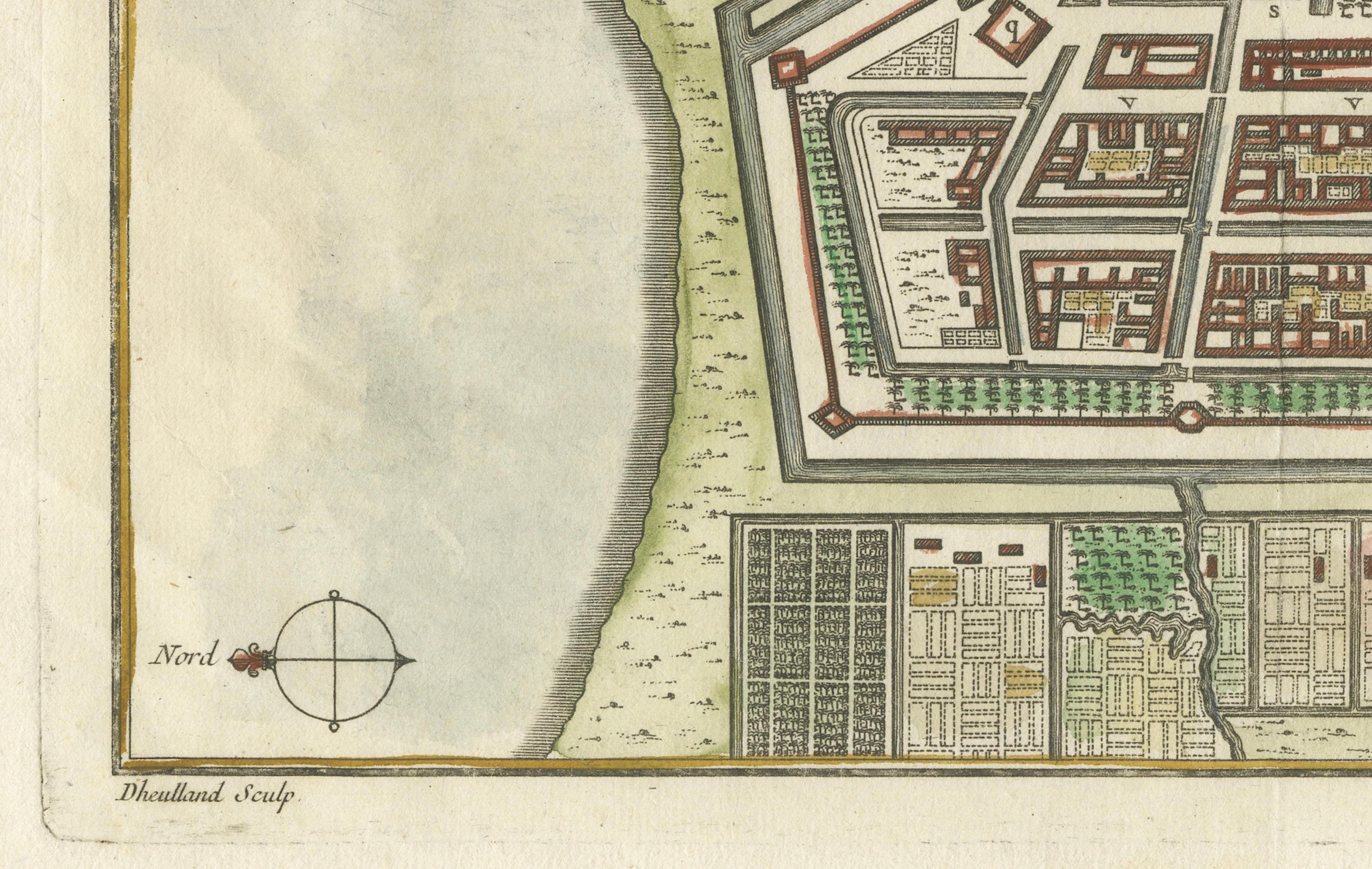 Hand-Colored 1750 Plan of Batavia, Colonial Jakarta, Indonesia by Jacques Bellin For Sale 1