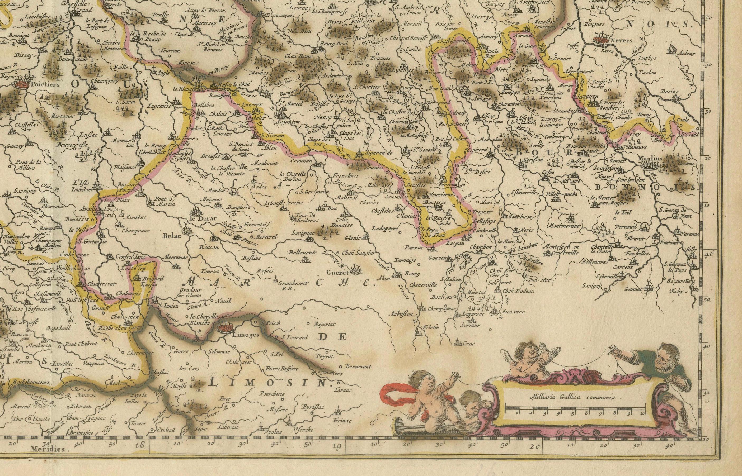 Gravé Carte de l'Orléanais en France colorée à la main au 17e siècle par Frederik De Wit c. 1688 en vente