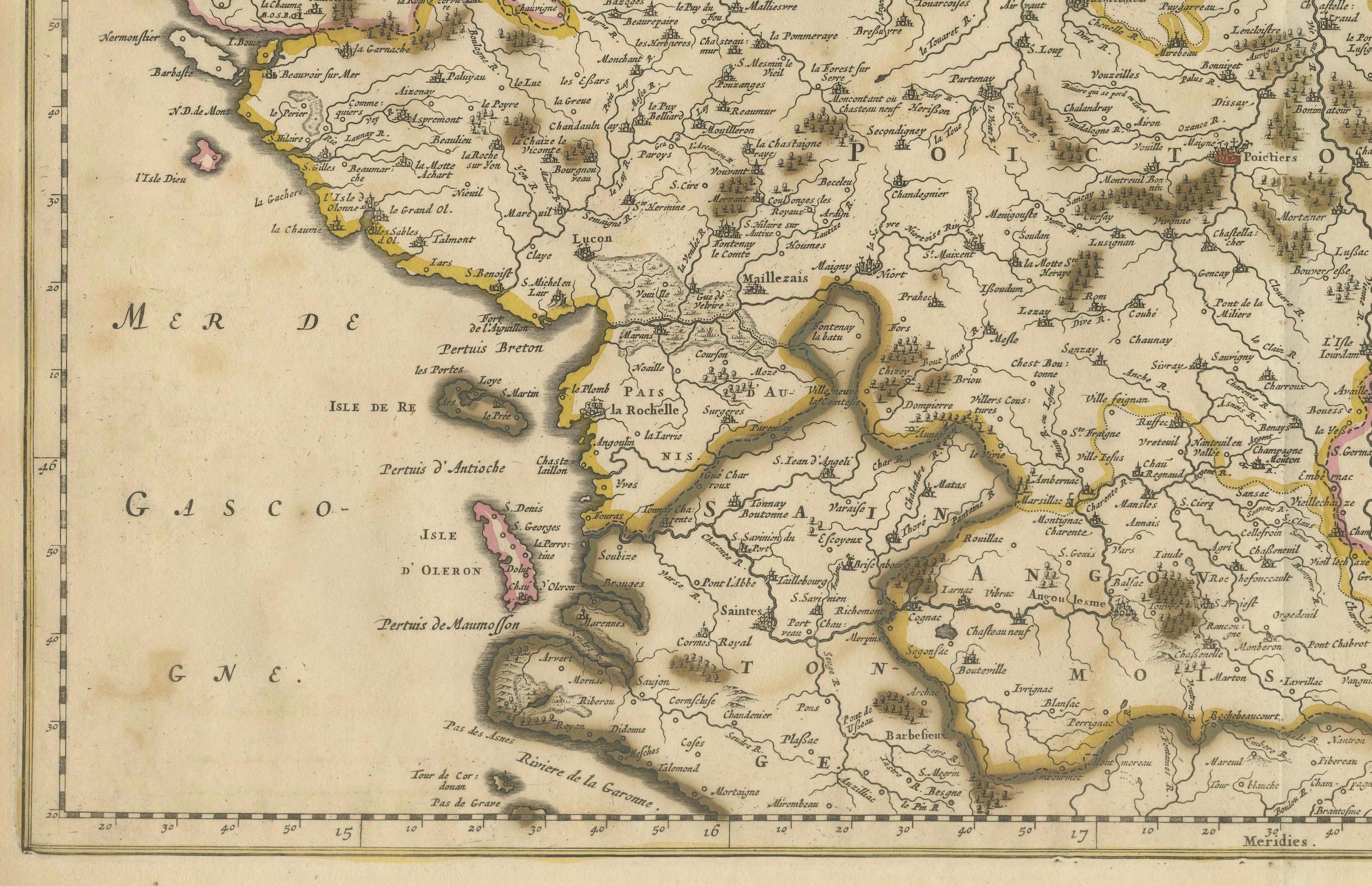 Carte de l'Orléanais en France colorée à la main au 17e siècle par Frederik De Wit c. 1688 État moyen - En vente à Langweer, NL