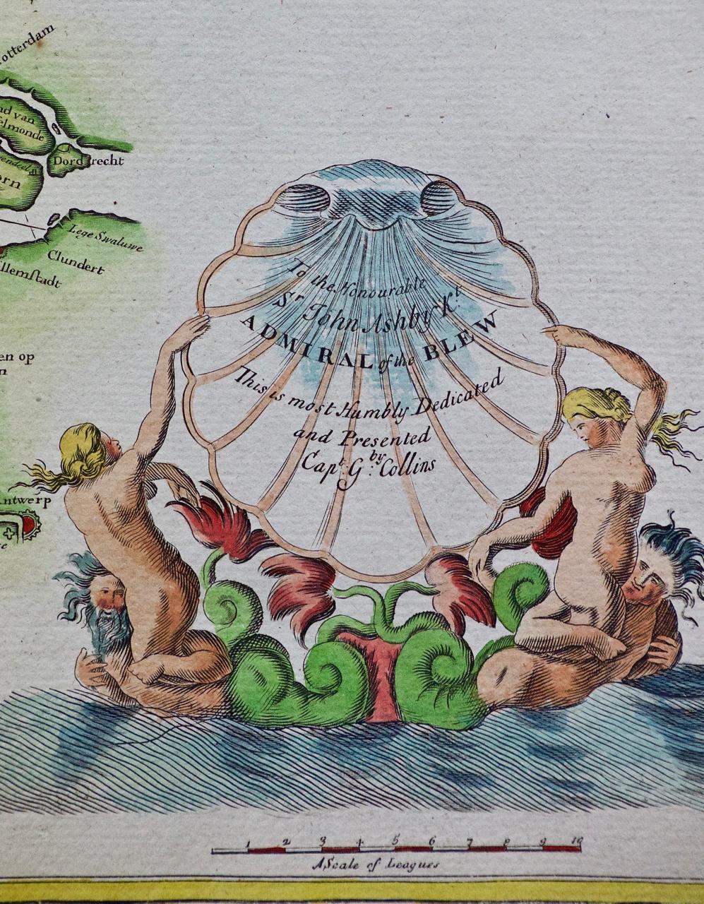 Anglais Flanders, Holland & Norfolk : Carte de la mer du 17e siècle colorée à la main par Collins en vente