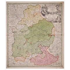 Carte Homann du 18e siècle colorée à la main de la Bavière et des portions d'Autriche et de Suisse