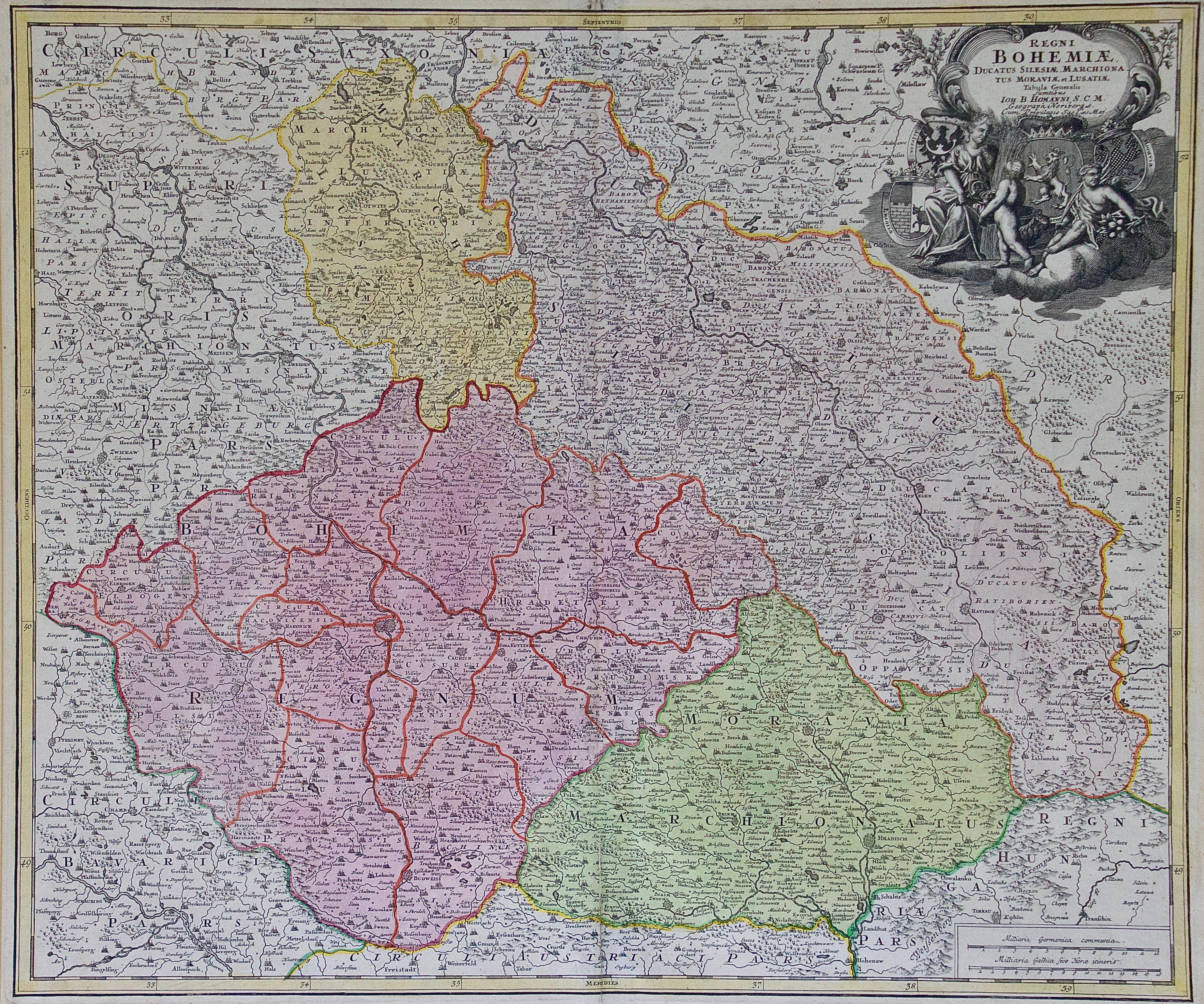This is a hand-colored early 18th century map entitled 