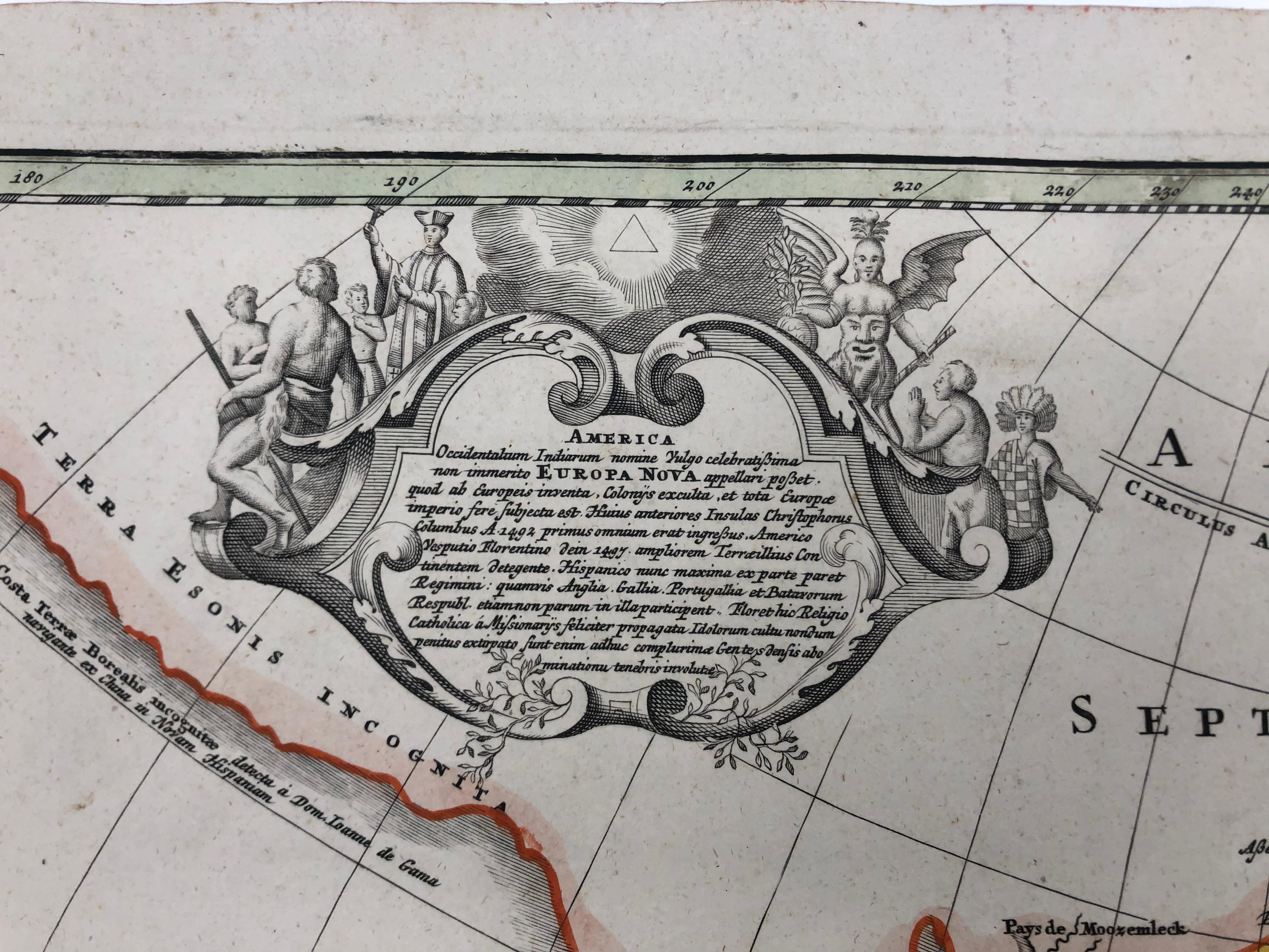 Early 18th Century Hand Colored 18th Century Homann Map of America, 1720