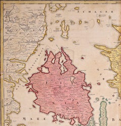Hand-Colored 18th Century Homann Map of Denmark and Islands in the Baltic Sea