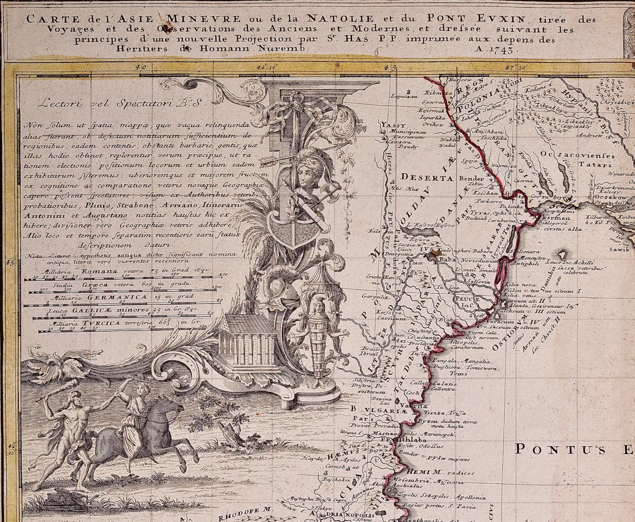 An attractive original early 18th century hand-colored map of the Black Sea and Turkey entitled 