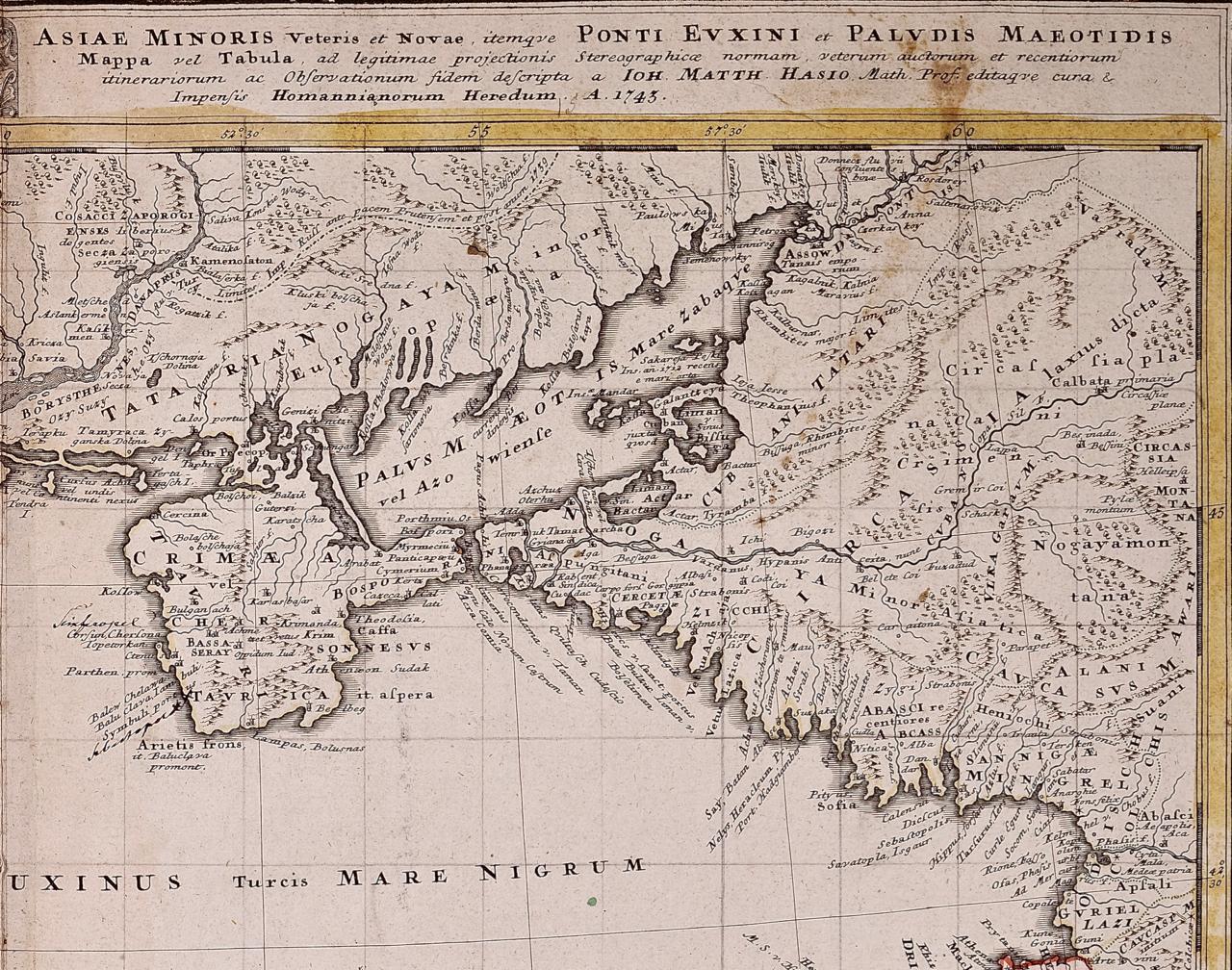 Allemand Carte Homann du 18ème siècle:: coloriée à la main:: de la Mer Noire:: de la Turquie et de l'Asie Mineure en vente