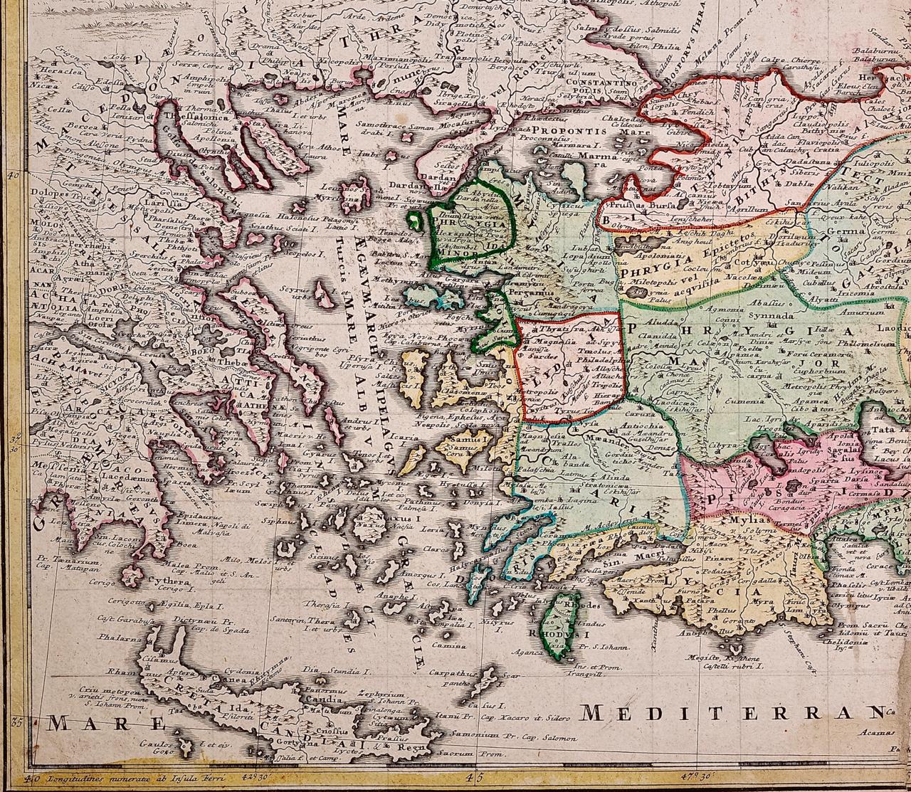 Gravé Carte Homann du 18ème siècle:: coloriée à la main:: de la Mer Noire:: de la Turquie et de l'Asie Mineure en vente