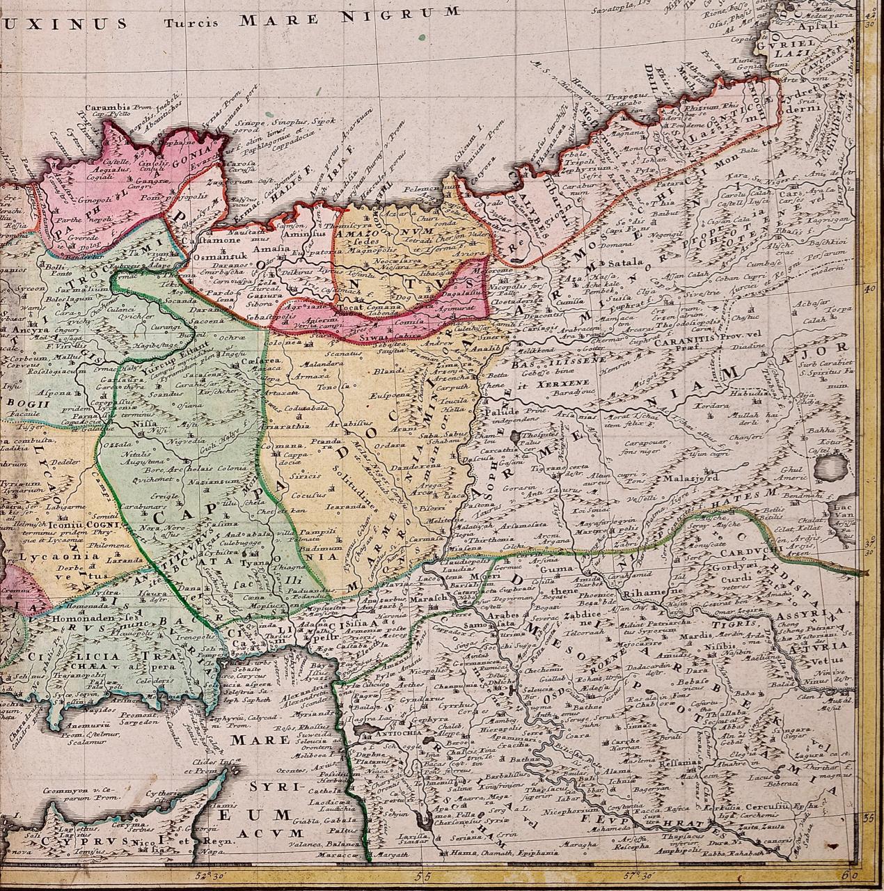 Hand-Colored 18th Century Homann Map of the Black Sea, Turkey and Asia Minor In Good Condition For Sale In Alamo, CA