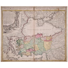 Carte Homann du 18ème siècle:: coloriée à la main:: de la Mer Noire:: de la Turquie et de l'Asie Mineure