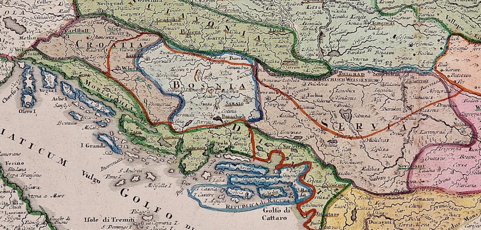 Handkolorierte Homann-Karte des Danubens aus dem 18. Jahrhundert, Italien, Griechenland, Kroatien im Angebot 2