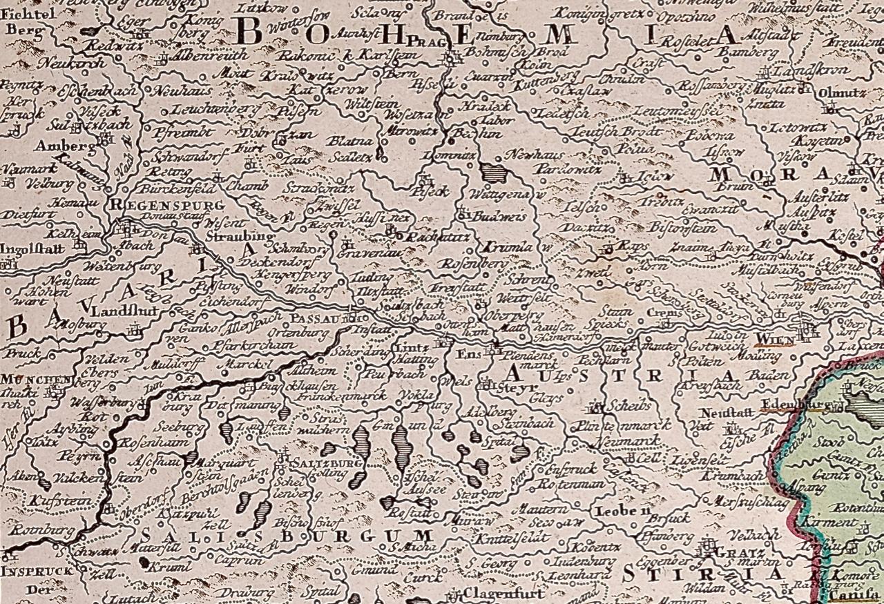 Handkolorierte Homann-Karte des Danubens aus dem 18. Jahrhundert, Italien, Griechenland, Kroatien im Angebot 3