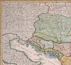 Hand-Colored 18th Century Homann Map of the Danube, Italy, Greece, Croatia