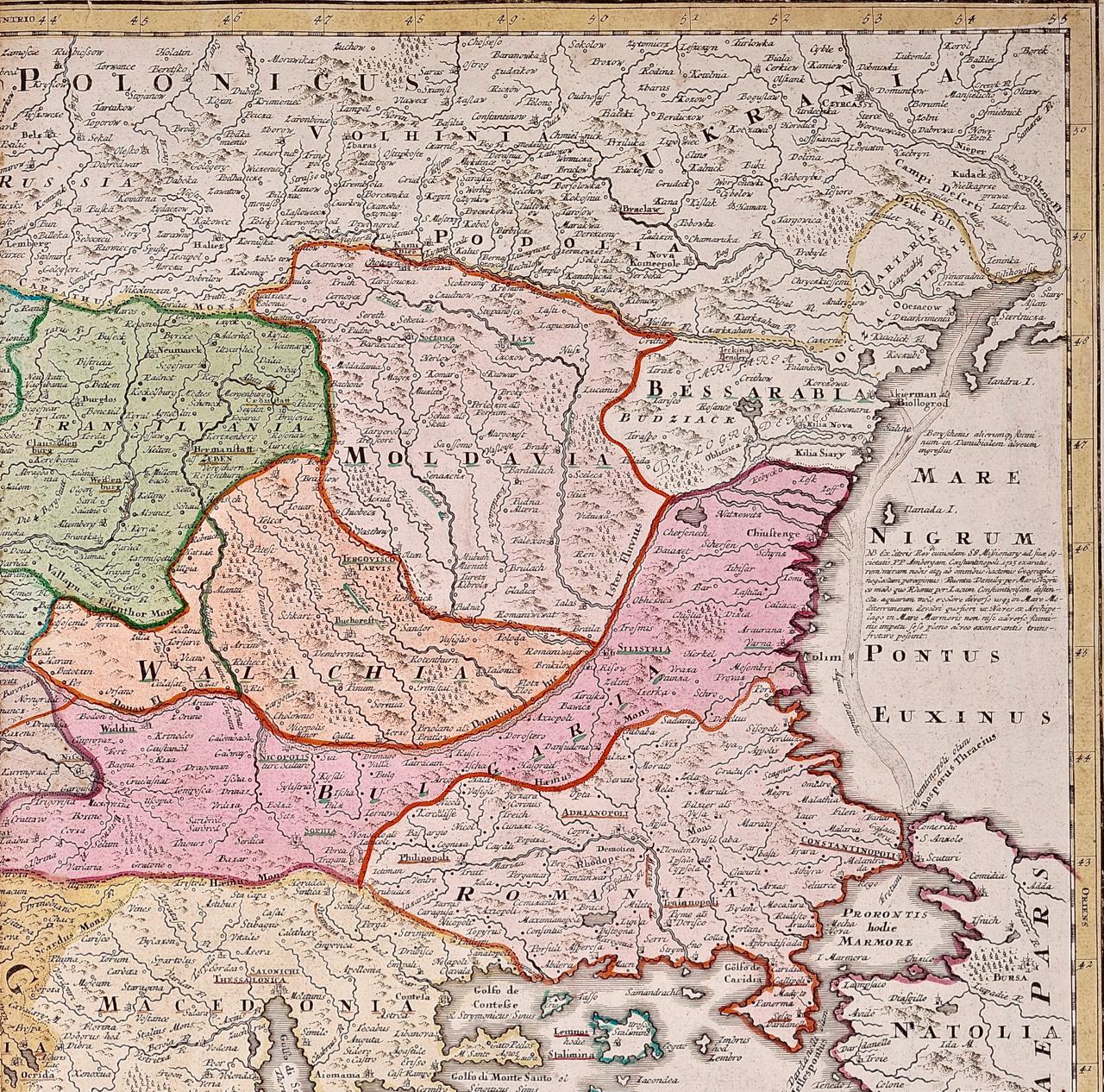 Hand-Colored 18th Century Homann Map of the Danube, Italy, Greece ...