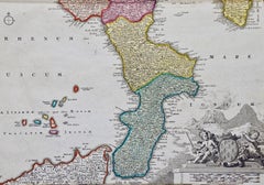 Le royaume de Naples et de l'Italie du Sud : une carte Homann du 18e siècle colorée à la main