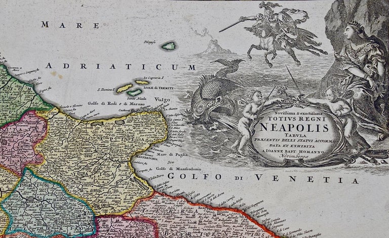 German The Kingdom of Naples and Southern Italy: A Hand-Colored 18th Century Homann Map For Sale