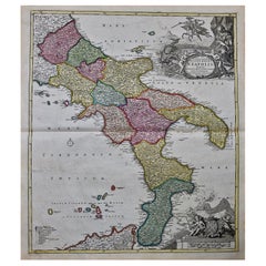 The Kingdom of Naples and Southern Italy: A Hand-Colored 18th Century Homann Map