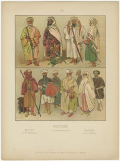 Hand-Colored 1900 Print of Moorish Costumes, 15th Century North Africa, ca.1880