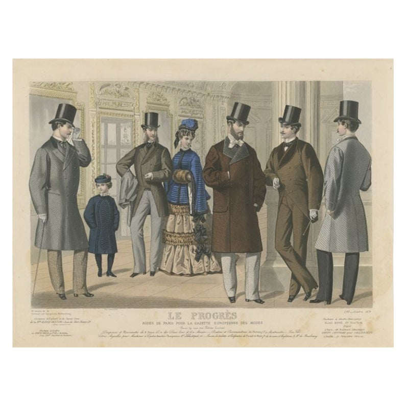 Handkolorierter antiker Modedruck, veröffentlicht im Oktober 1874
