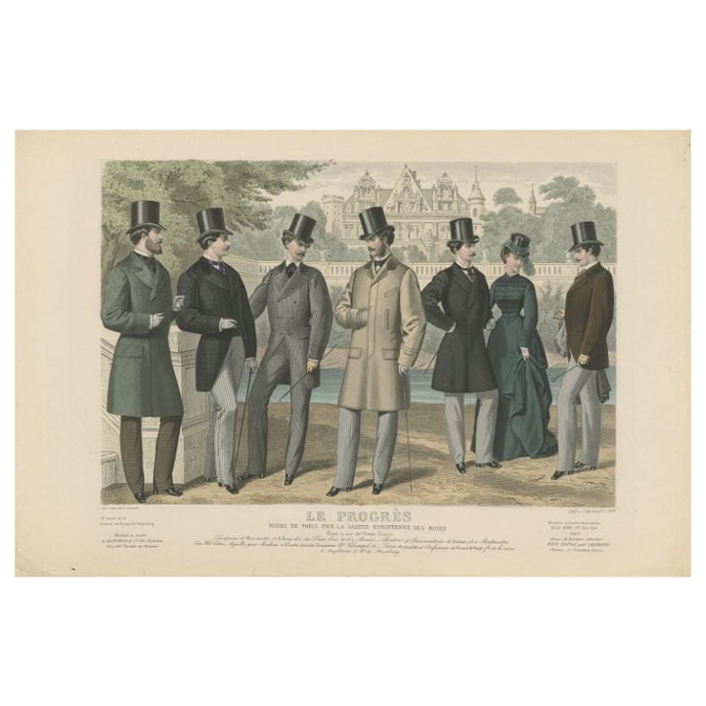Handkolorierter antiker Modedruck, veröffentlicht in  September, 1874
