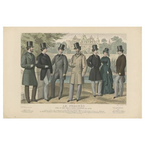 Hand-Colored Antique Fashion Print, Published in September, 1874