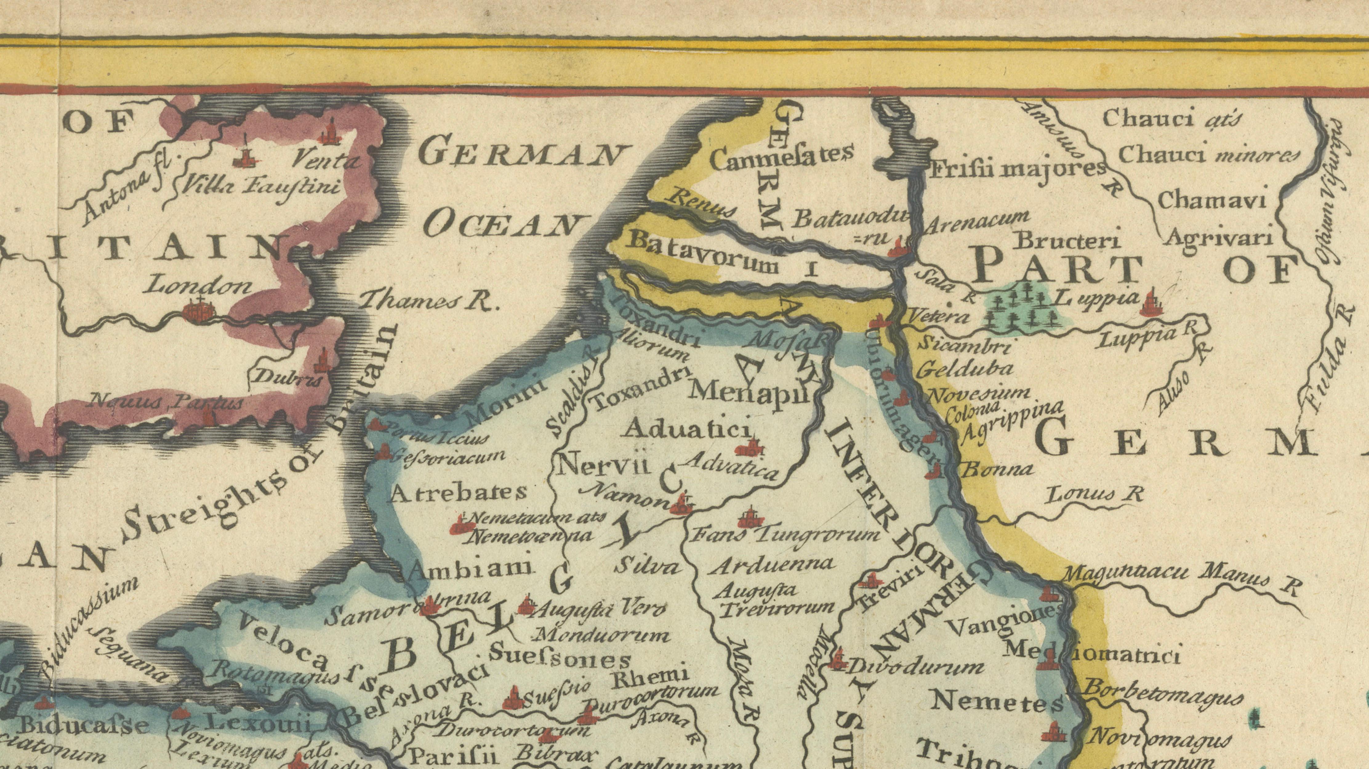 Hand-Colored Antique Map of Ancient Gaul, Roman Provinces, Circa 1748