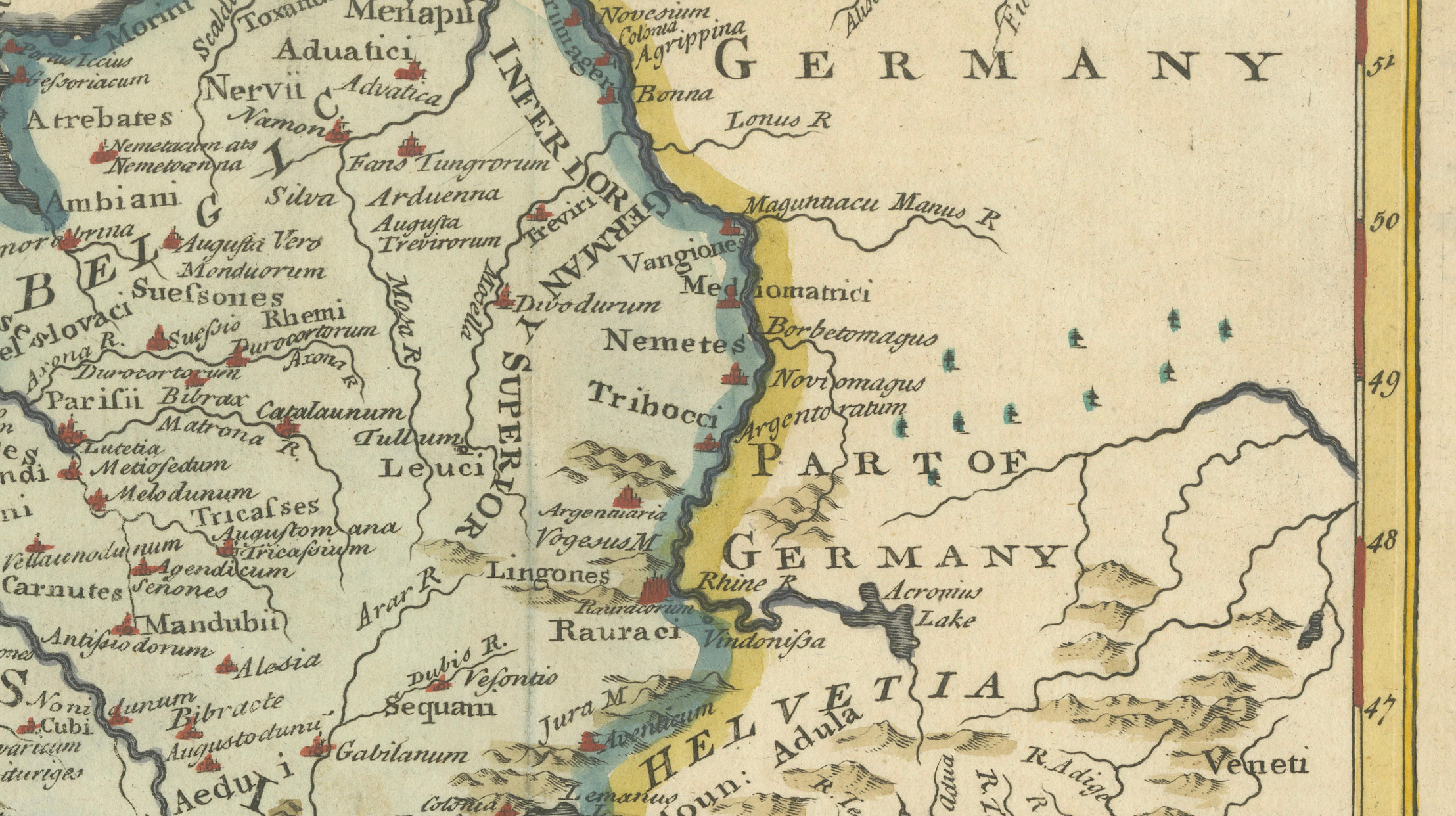 Hand-Colored Antique Map of Ancient Gaul, Roman Provinces, Circa 1748
