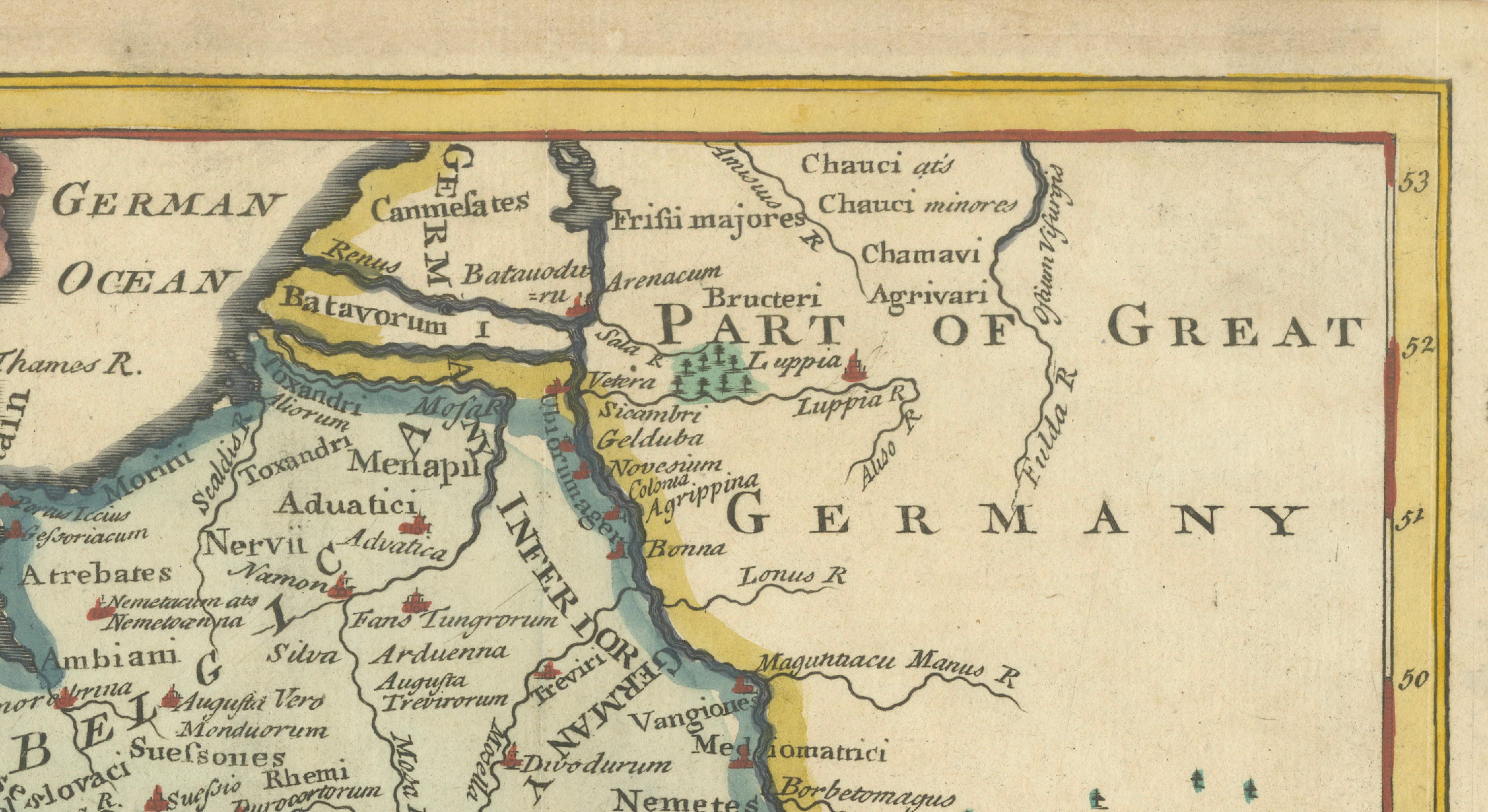 Hand-Colored Antique Map of Ancient Gaul, Roman Provinces, Circa 1748