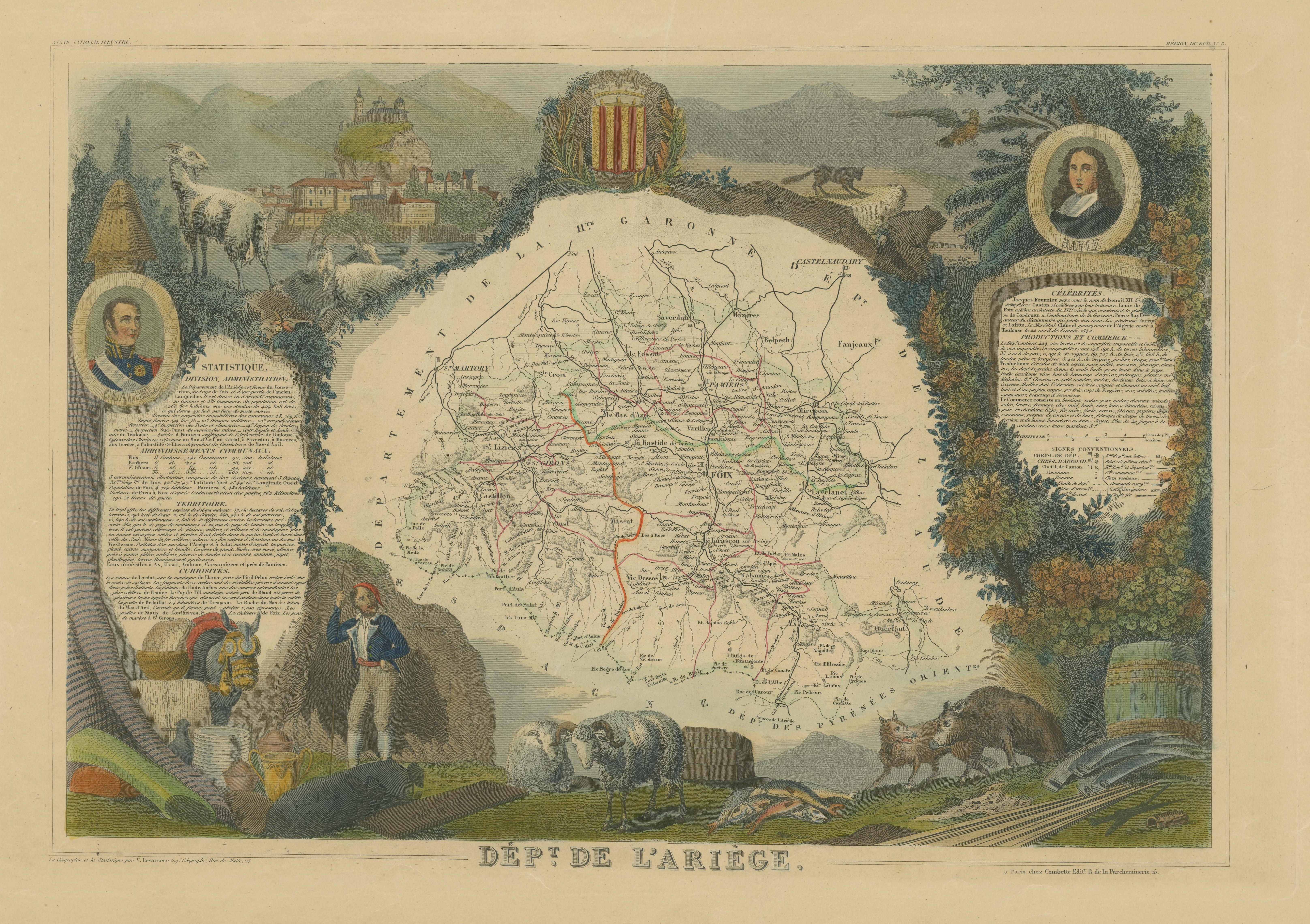 Handkolorierte antike Karte des Departements Ariège, Frankreich im Zustand „Gut“ im Angebot in Langweer, NL