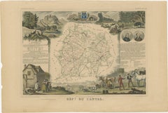 Hand Colored Antique Map of the department of Cantal, France