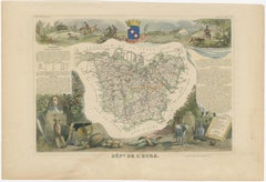 Hand Colored Antique Map of the Department of Eure, France