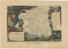 Handkolorierte antike Karte des Departements Finistère, Frankreich