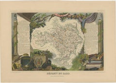 Hand Colored Antique Map of the Department of Gard, France