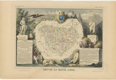 Handkolorierte antike Karte des Departements Haute Loire, Frankreich
