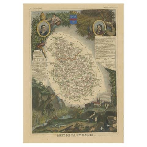 Hand Colored Antique Map of the Department of Haute Marne, France