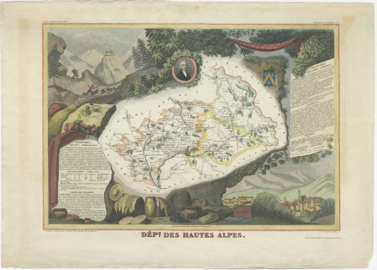 Hand Colored Antique Map of the department of Hautes Alpes, France