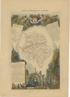 Hand Colored Antique Map of the department of Indre and Loire, France