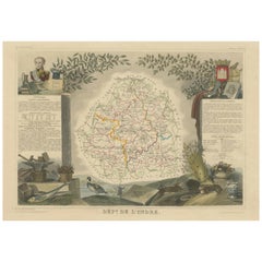 Carte ancienne, colorée à la main, du département de l'Indre, France