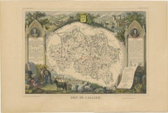 Hand Colored Antique Map of the Department of L'allier, France