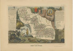 Carte ancienne colorée à la main du département du Nord, France