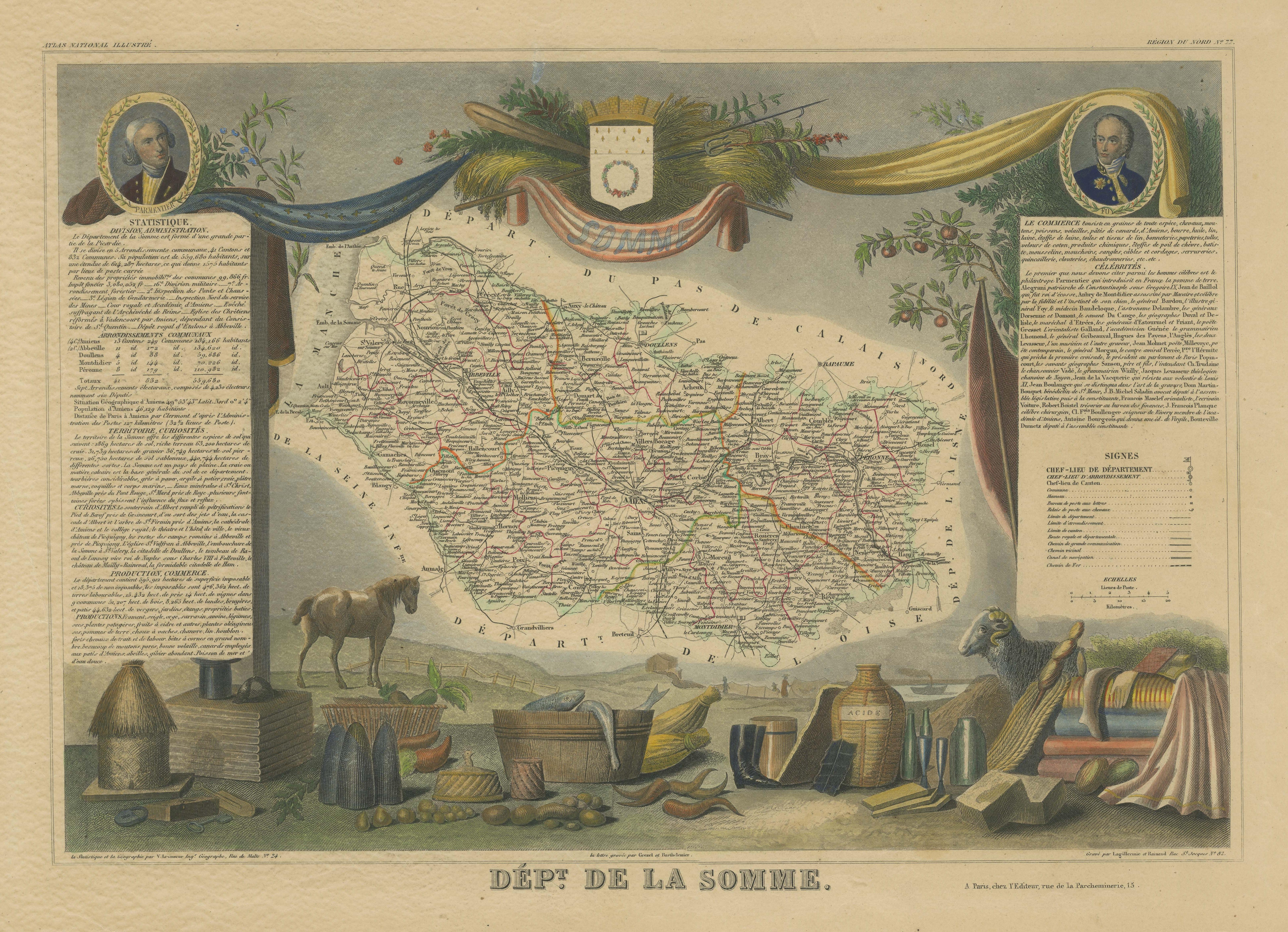 Handkolorierte antike Karte der Abteilung Somme, Frankreich im Zustand „Gut“ im Angebot in Langweer, NL