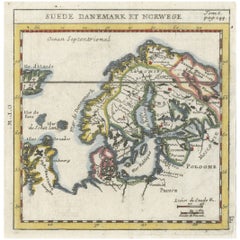 Hand-Colored Antique Miniature Map of Scandinavia, Copper Engraving, c.1700