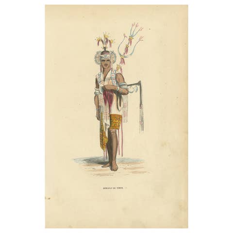 Hand Colored Antique Print of a Herald of Amarasi, Kupang, Timor