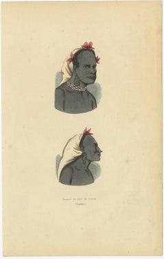 Hand Colored Antique Print of a Melanesian Chief and Man of Vanou, Vanikoro