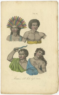 Hand Colored Antique Print of Natives of Tonga, Friendly Islands, 1830