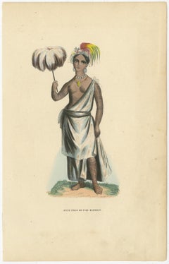 Stampa antica di Piteenee, una giovane donna di Nuku Hiva, Isole Marchesi, 1845