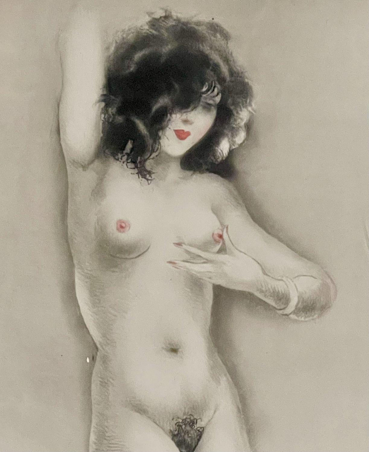 Bois  Couleur à la main par Louis Icart « Lightly Swollen Areola » Authentifié en vente