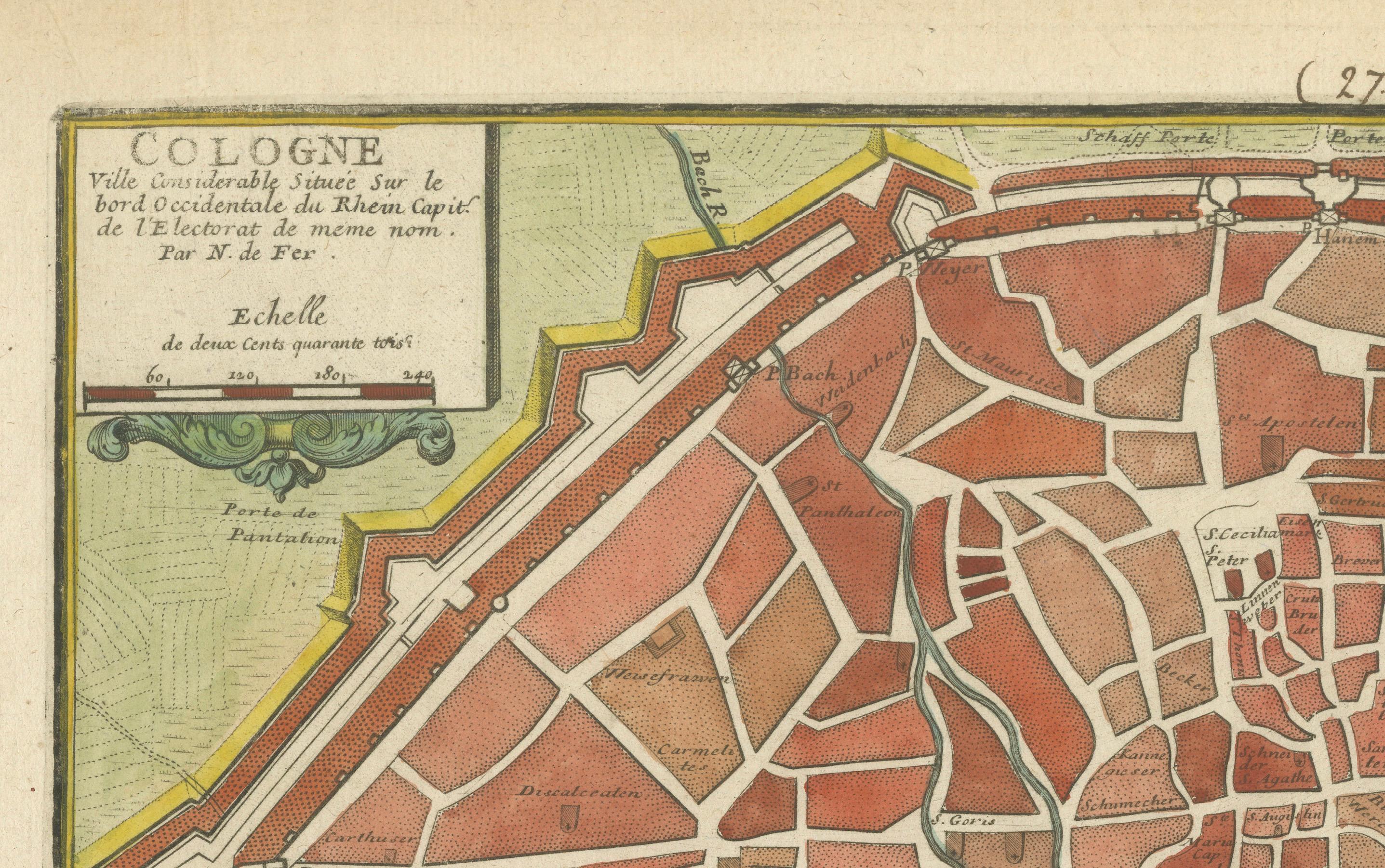 Hand-Colored City Plan of Cologne by Nicolas de Fer, 1705 In Good Condition For Sale In Langweer, NL