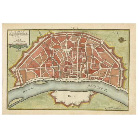 Hand-Colored City Plan of Cologne by Nicolas de Fer, 1705