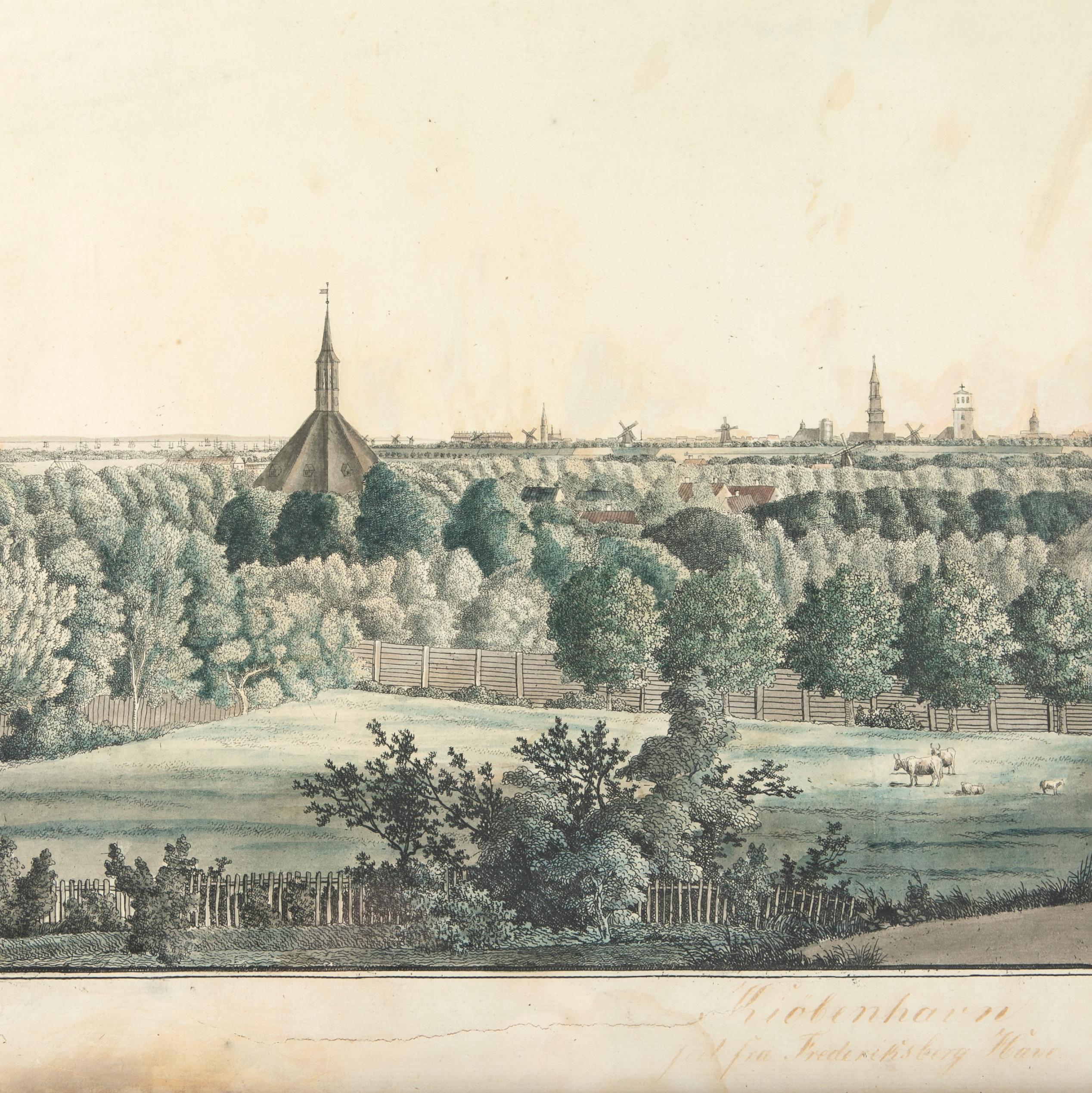 Hand-Painted Hand Colored Copperplate Engraving of Copenhagen, Denmark For Sale